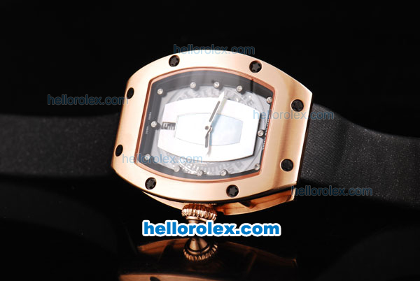 Richard Mille RM007 Automatic Movement Rose Gold Case with Diamond Hour Marker and Black Leather Strap - Click Image to Close